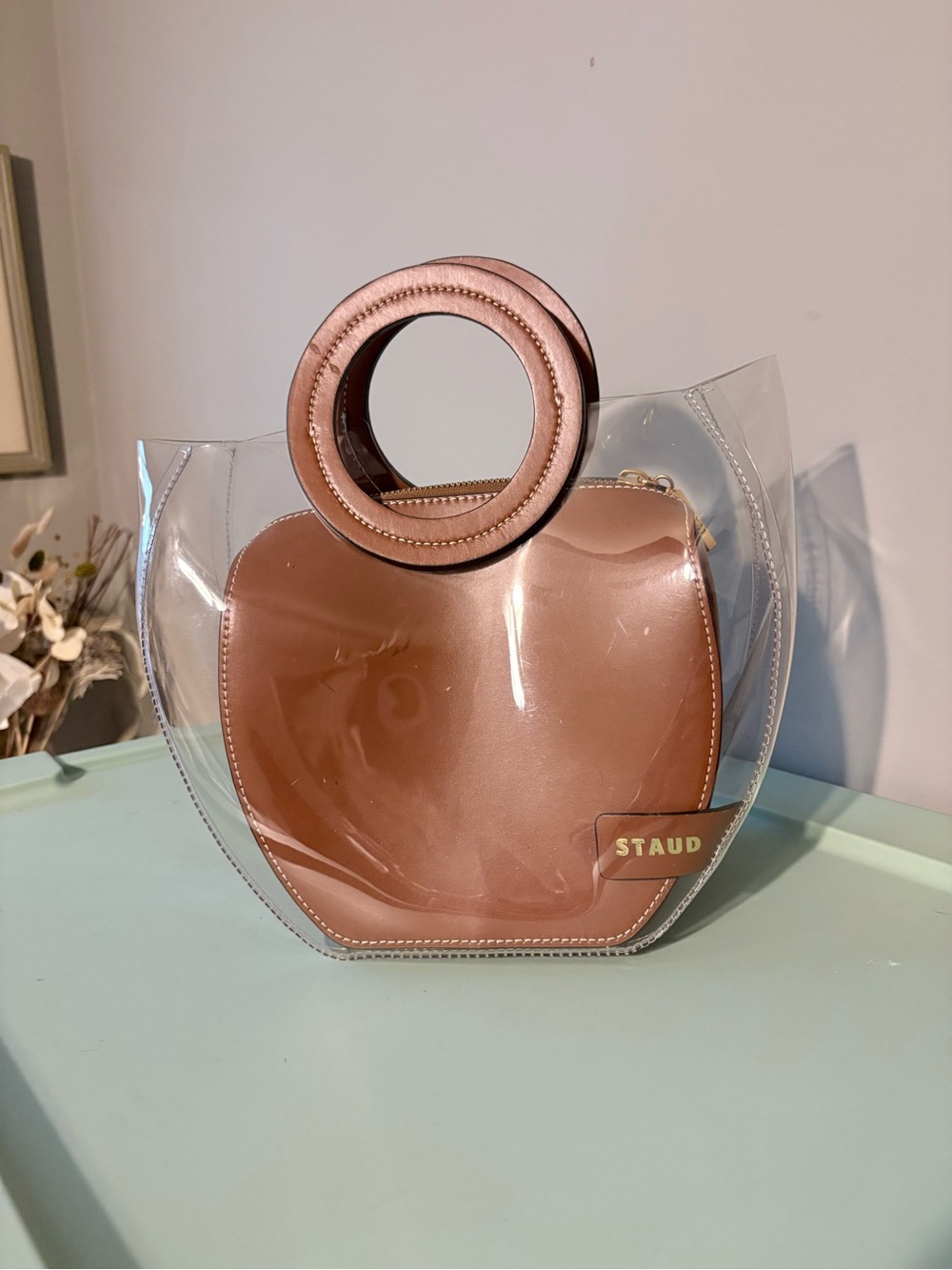 STAUD Clear Tote with Brown Circle Handles